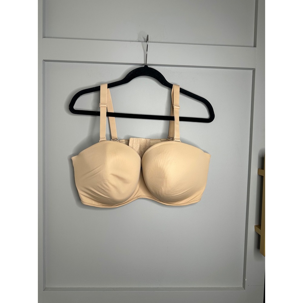 Cacique Smoothing Strapless‎ Bra Beige 44DDD Full Coverage Adjustable